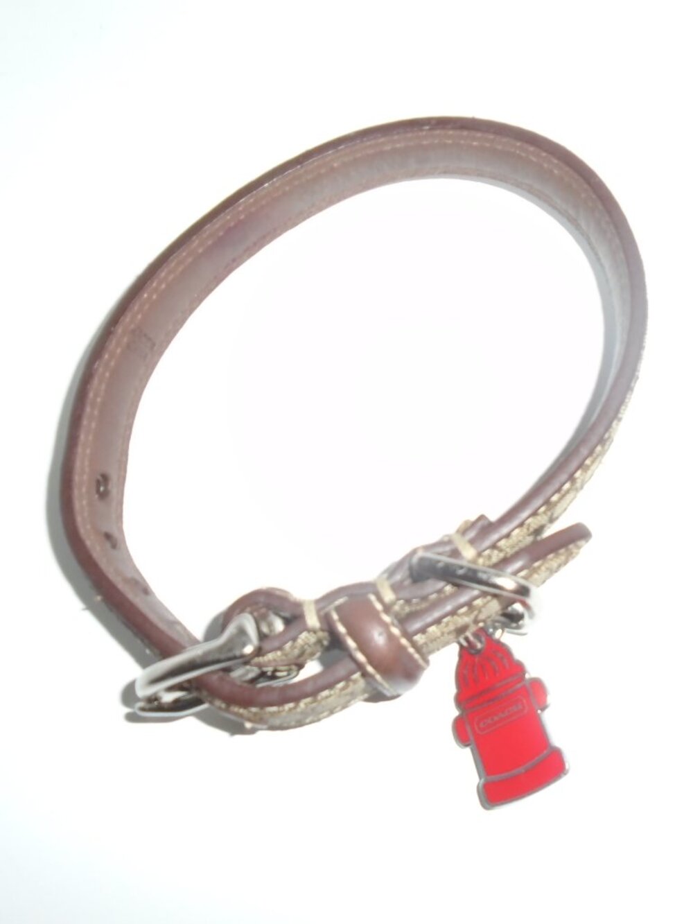 COACH BROWN LEATHER BROWN JACQUARD SIGNATURE C DOG PET COLLAR 60178 SIZE SMALL - Picture 8 of 16